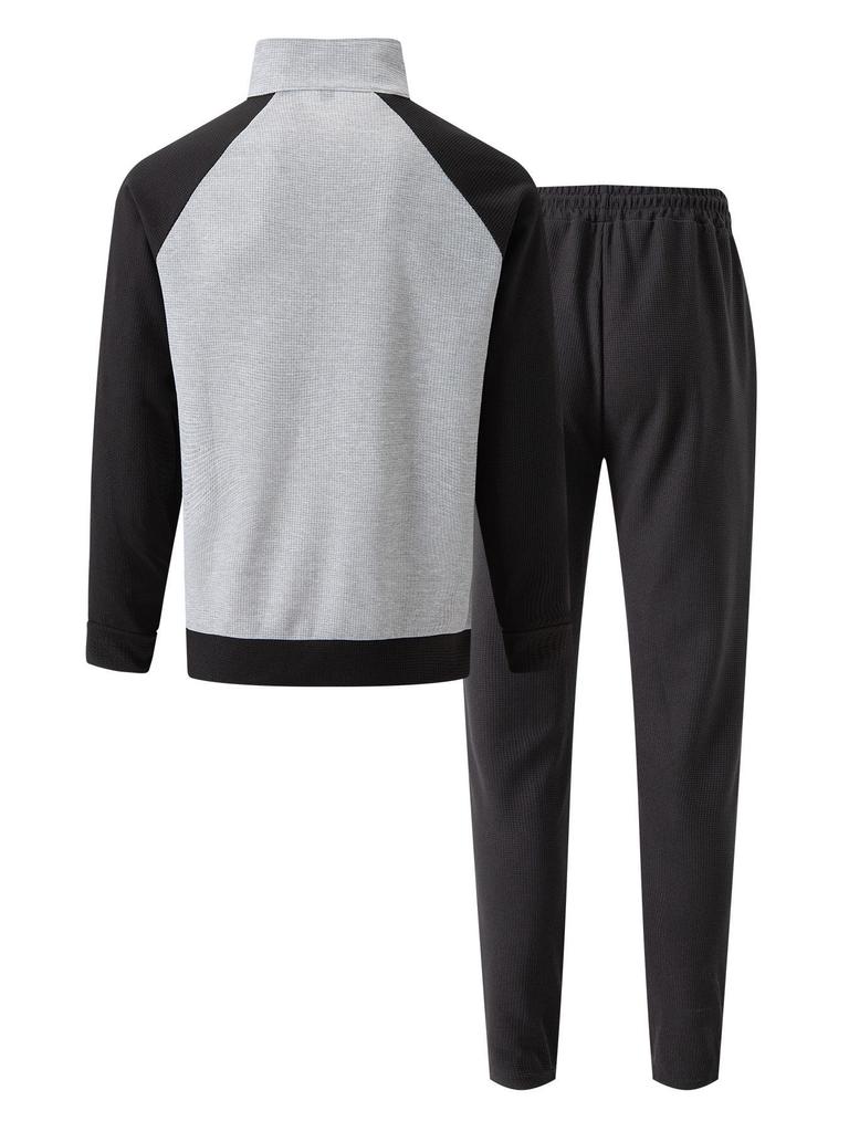 Men's Color Block Waffle Jacket and Sportswear Set - Autumn/Winter Collection
