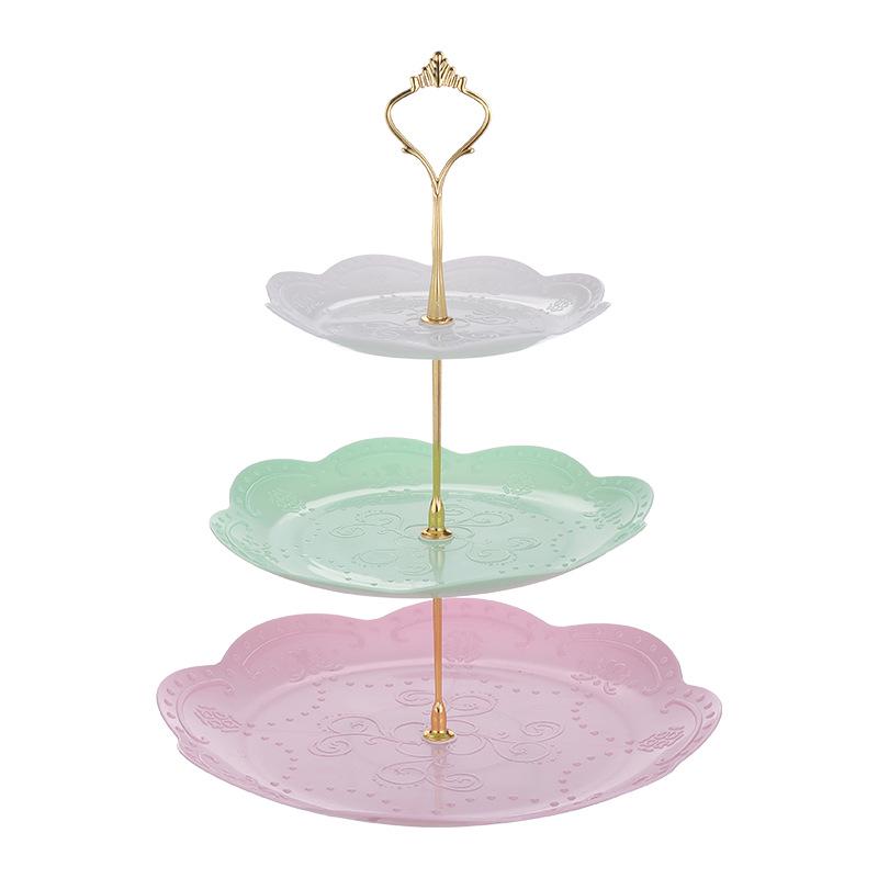 Trzypoziomowy europejski stojak na ciasto do popołudniowej herbaty - Kreatywna wielowarstwowa plastikowa taca na desery i talerz na owoce