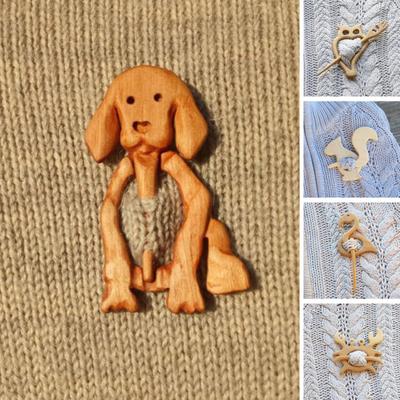 Women Winter Animal Shape Wooden Sweater Brooch Scarf Buckle Shawl Faux Silk Scarf Pin Outfit Accessories