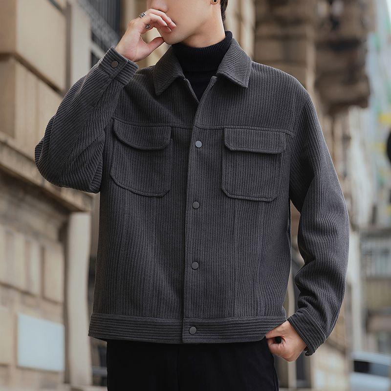 2025 Men's Versatile Fleece-Lined Top Coat - Casual Loose Fit, Turn-Down Collar, Autumn/Winter Workwear