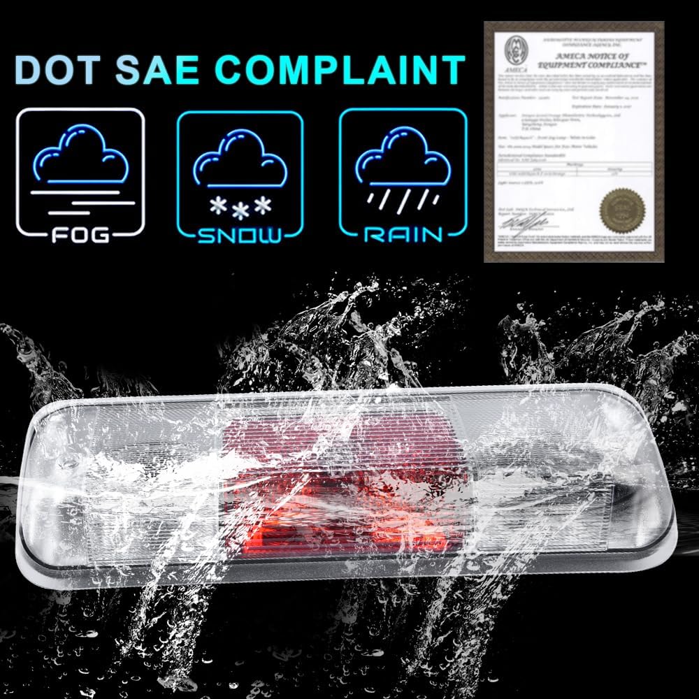 PIT66 3Rd Brake Light Compatible With 2004-2008 Ford F150 High Mount Center Rear Roof Third Cargo Light Parking Light Halogen Clear/Red Lens Tercera
