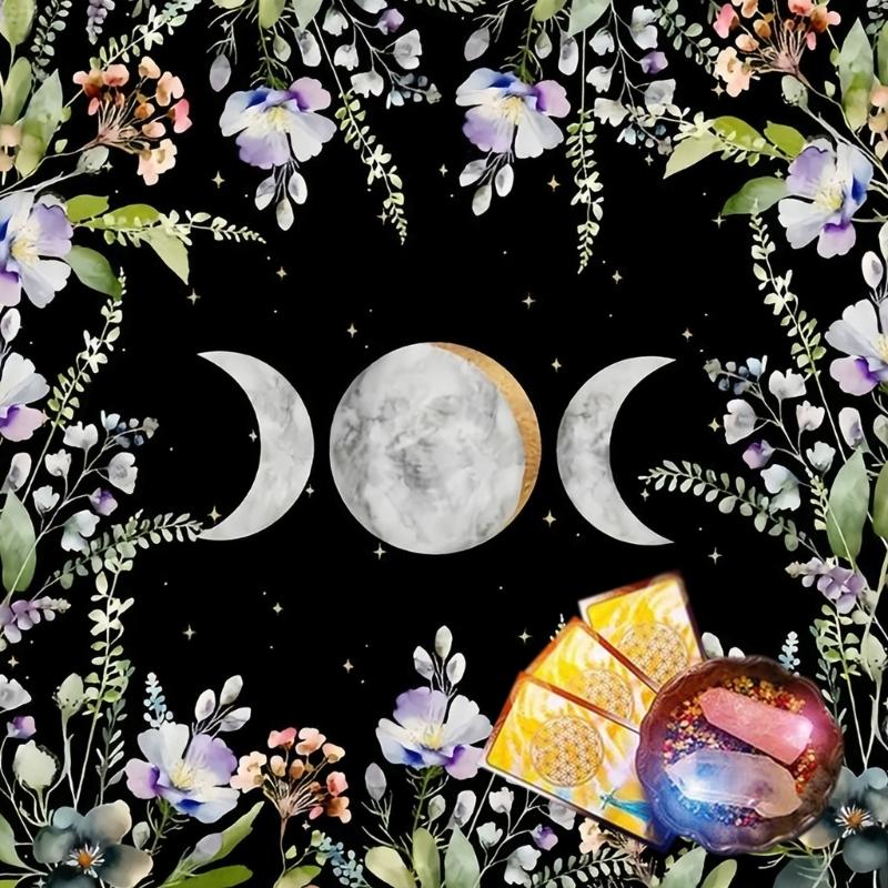 Celestials Flower Tarots Tablecloth Sun and Moon Sacrifice Divination Cloth for Card Readings And Divination