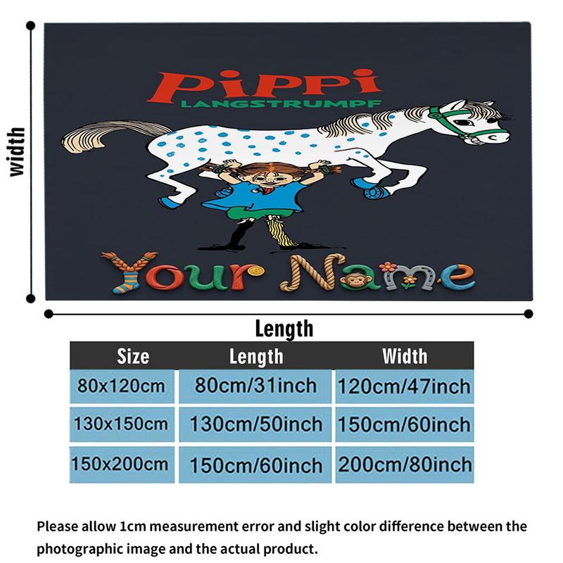 1PC Pippi Longstocking Custom Name Patterned Flannel Blanket Suitable For All Seasons for Home Decor Warmth and Comfort Gifts Holiday Present