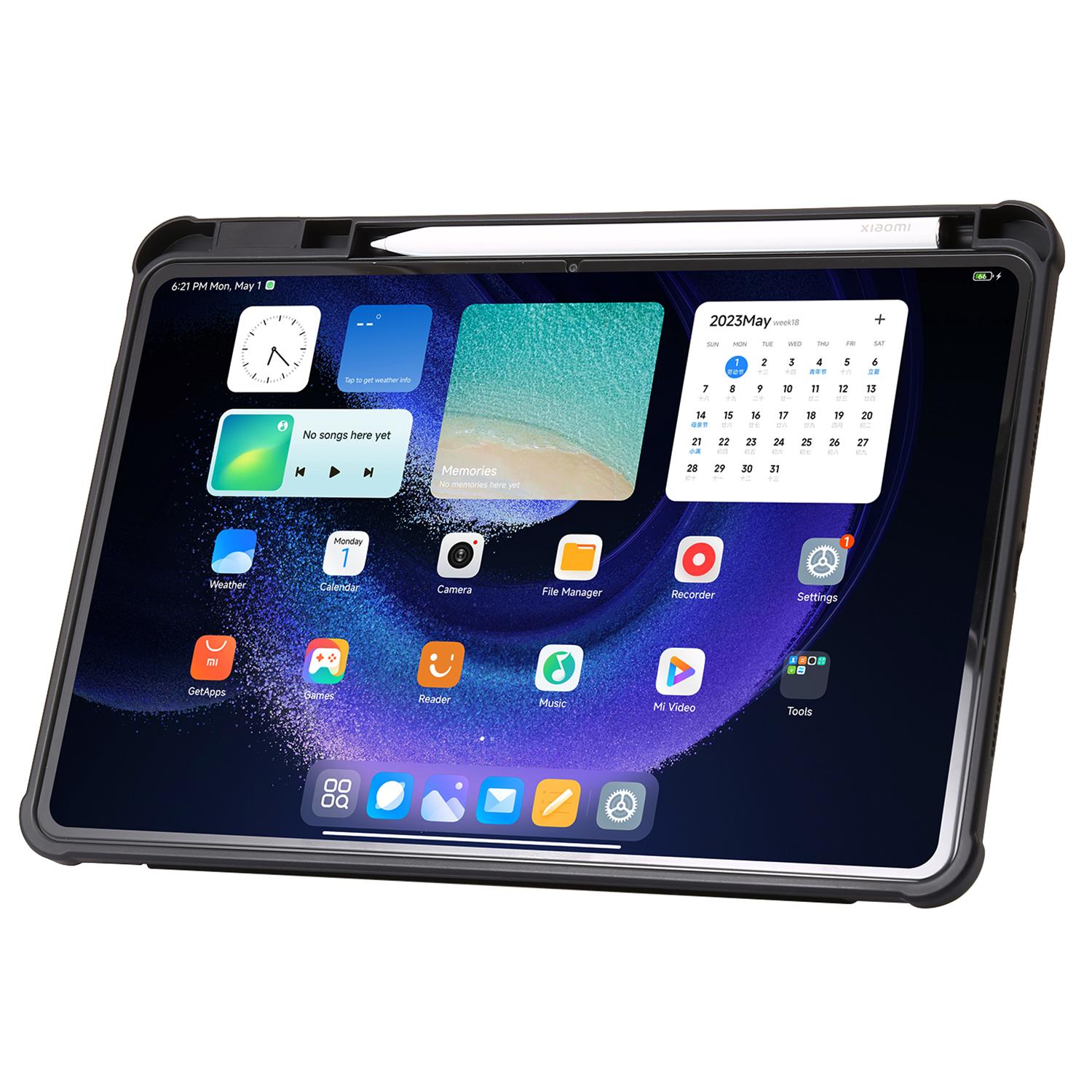 

For Xiaomi Pad 6/Pad 6 Pro Origami Tri-fold Stand Tablet Case PU Leather Transparent Acrylic TPU Cover with Pen Slot Black