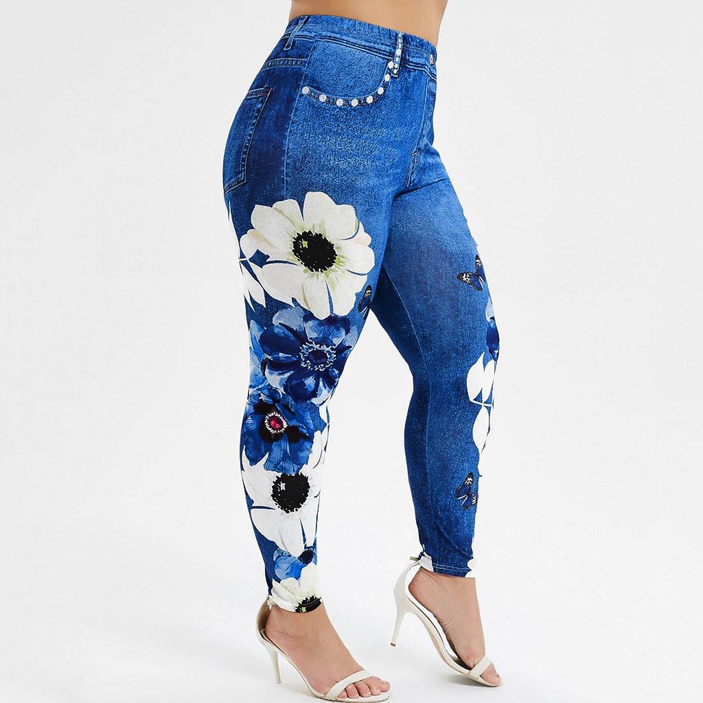 Women's Plus Size Casual Imitation Cowboy Leggings Elasticity Slim Cropped Pants