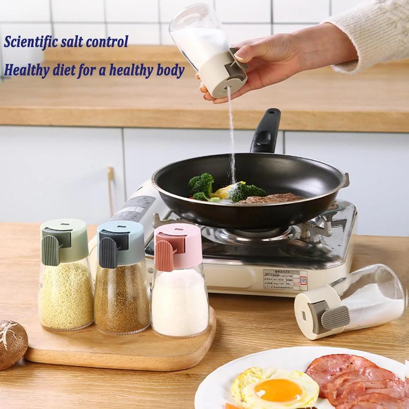 Nueva Mejora Botella de Vidrio Hermética para Condimentos con Dosificador de Presión Cuantitativo Preciso Cada Presión 0.5g Ingesta de Sal para Cocinar