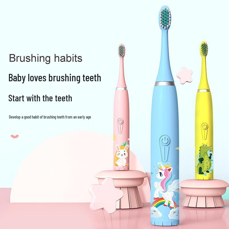Cartoon-Themed IP7 Waterproof Kids' Sonic Electric Toothbrush with Soft U-Shaped Bristles