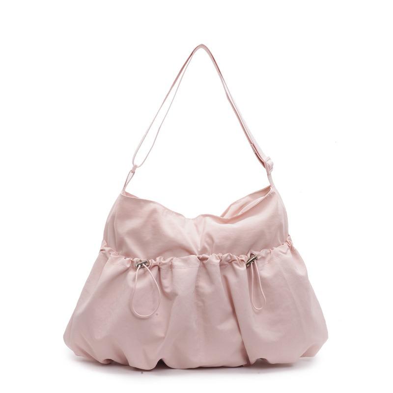 

Повседневная нейлоновая сумка, мягкая вощеная сумка из хлопка, женская сумка через плечо, водонепроницаемая сумка через плечо, плиссированная сумка-тоут светло-розовый