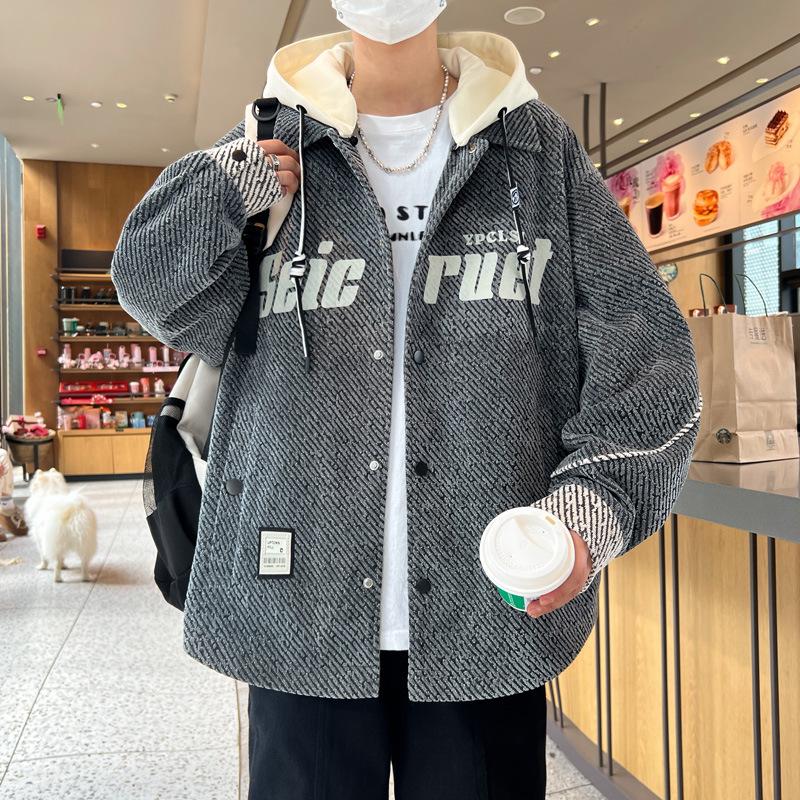 

Осенняя куртка мужская с капюшоном в гонконгском стиле, красивая куртка для подростков и учеников средней школы, модная свободная повседневная куртка M серый
