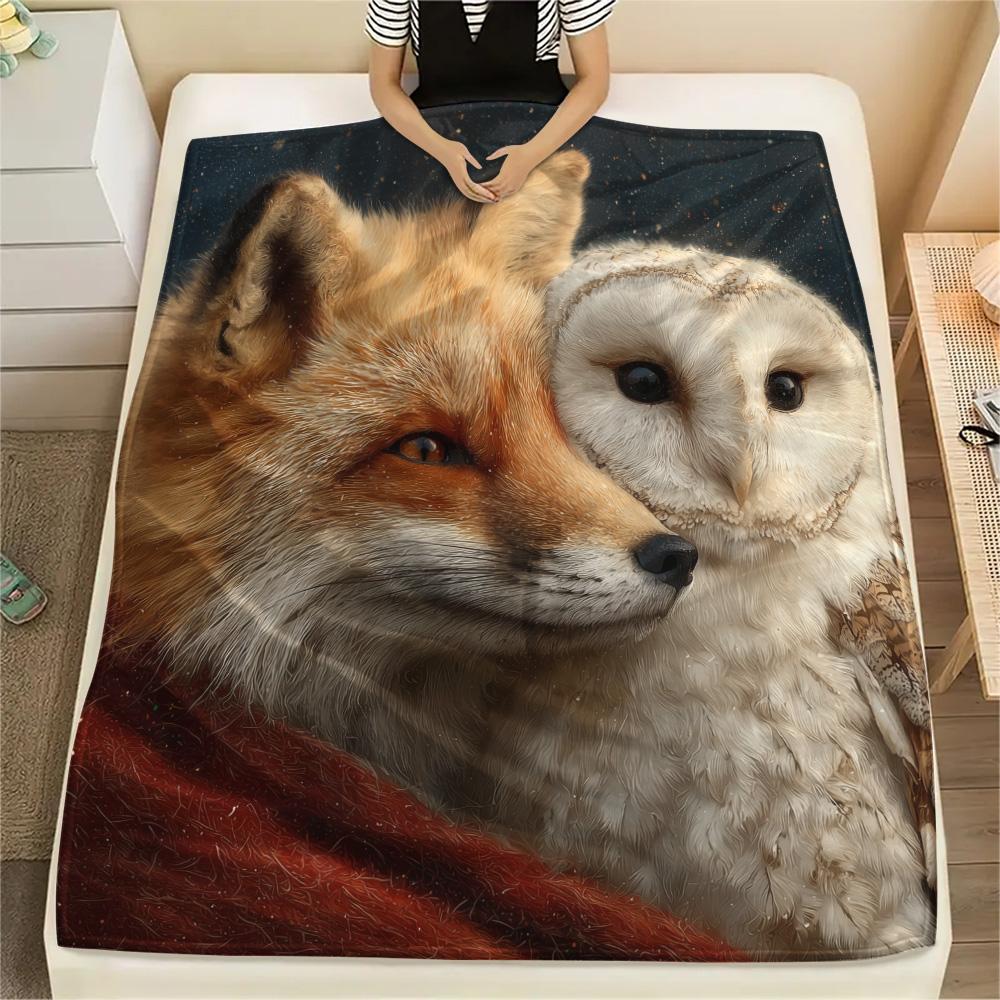 

Fox Owls Print Flannel Blanket, High quality Comfortable for All Seasons, Home Decor, Warmth and Comfort 80cm x 120cm