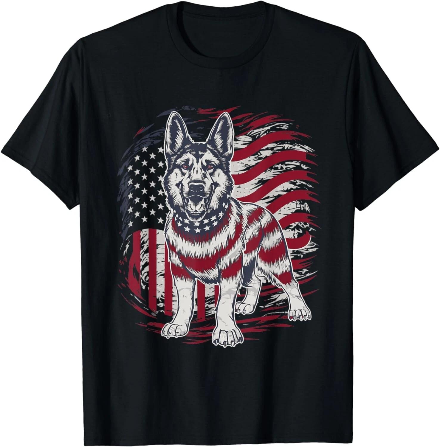 Patriotic German Shepherd American Flag Gift Unisex T-Shirt L