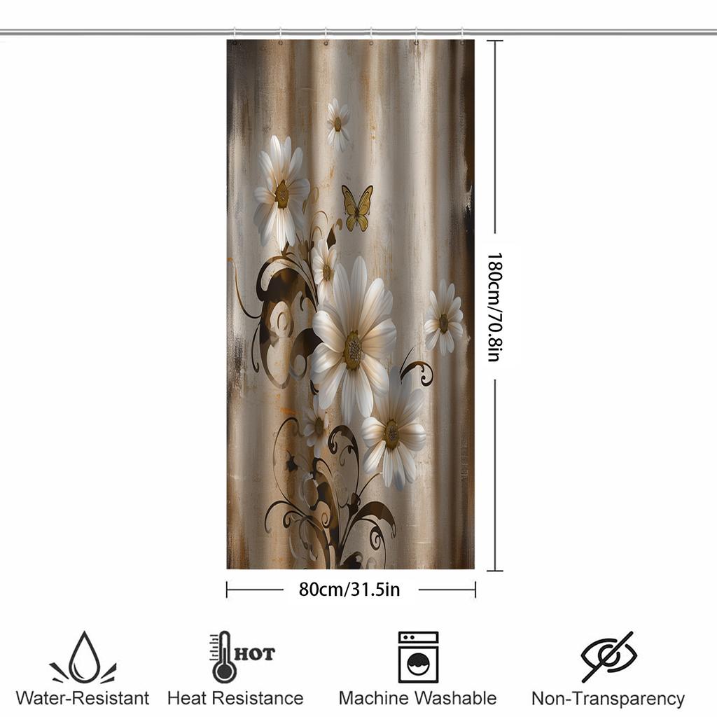 1Pcs Shiny Butterfly Flower Waterproof Shower Curtain Modern Polyester Bathroom Partition 12 Hooks