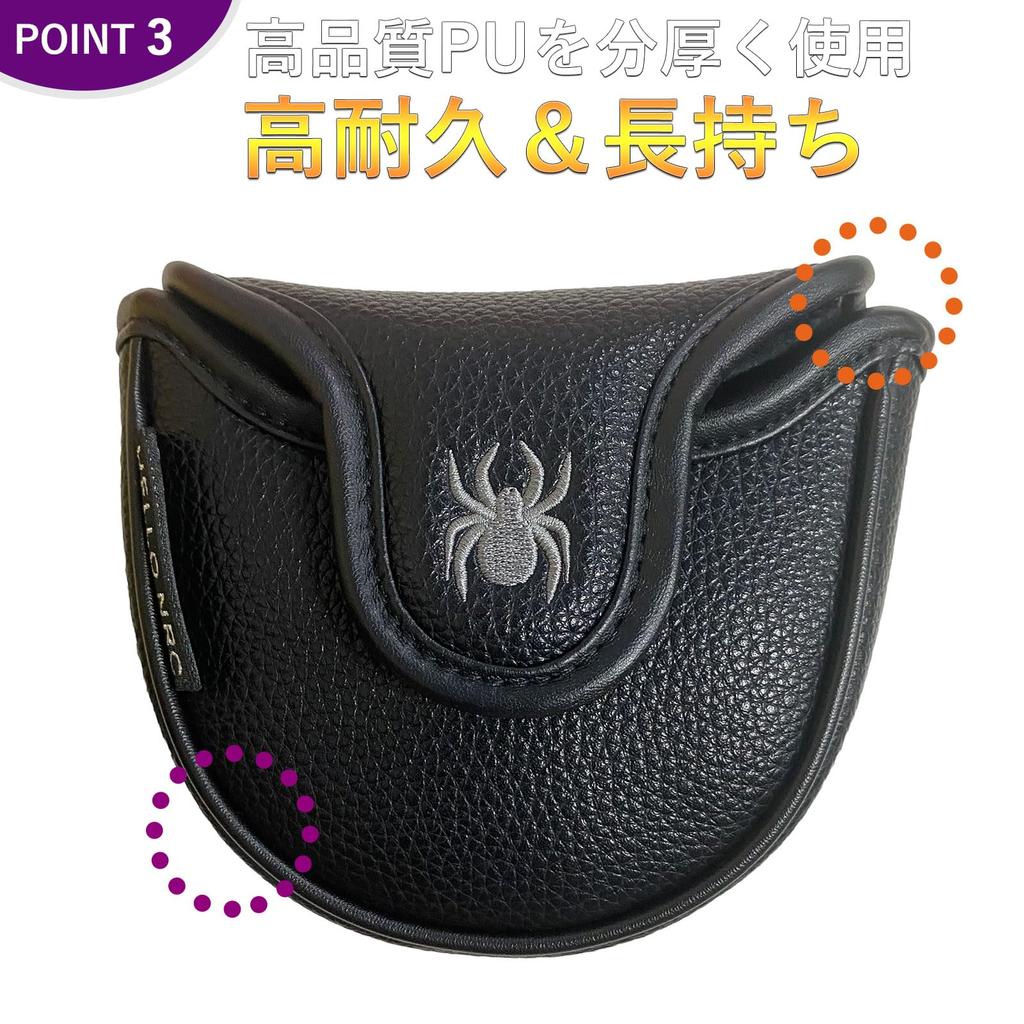 Golf Putter Cover Mallet Head Cover Spider Putter Cover Mallet Golf Cover Single Item Embroidery Waterproof Spider-NRC (Semi-circular Spider, White)