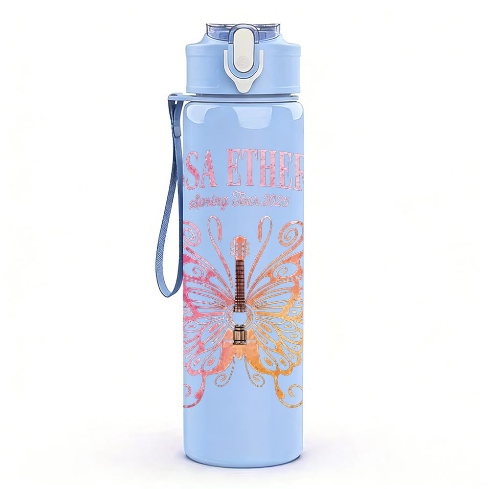 1PC Butterfly Pink Floral Minimalist Art Print 750ml Portable Sports Water Bottle Leakproof Gym Outdoor Travel Drink Cup