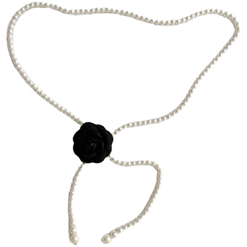 Pearl Camellia High-End Waist Chain: Versatile, Sweet Style Dress Accessory for Women.