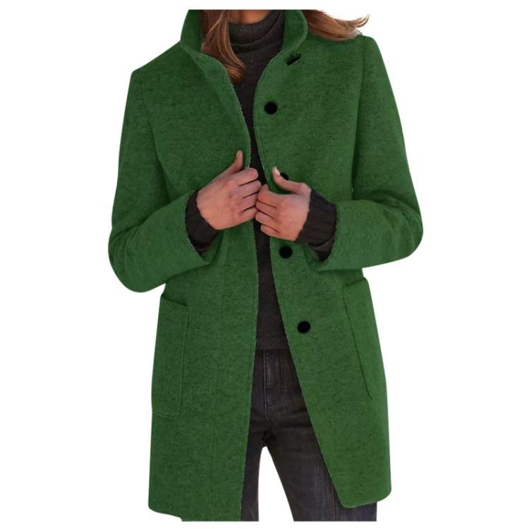 Women Casual Solid Color Coat Single Breasted Stand Collar Fashion Outerwear
