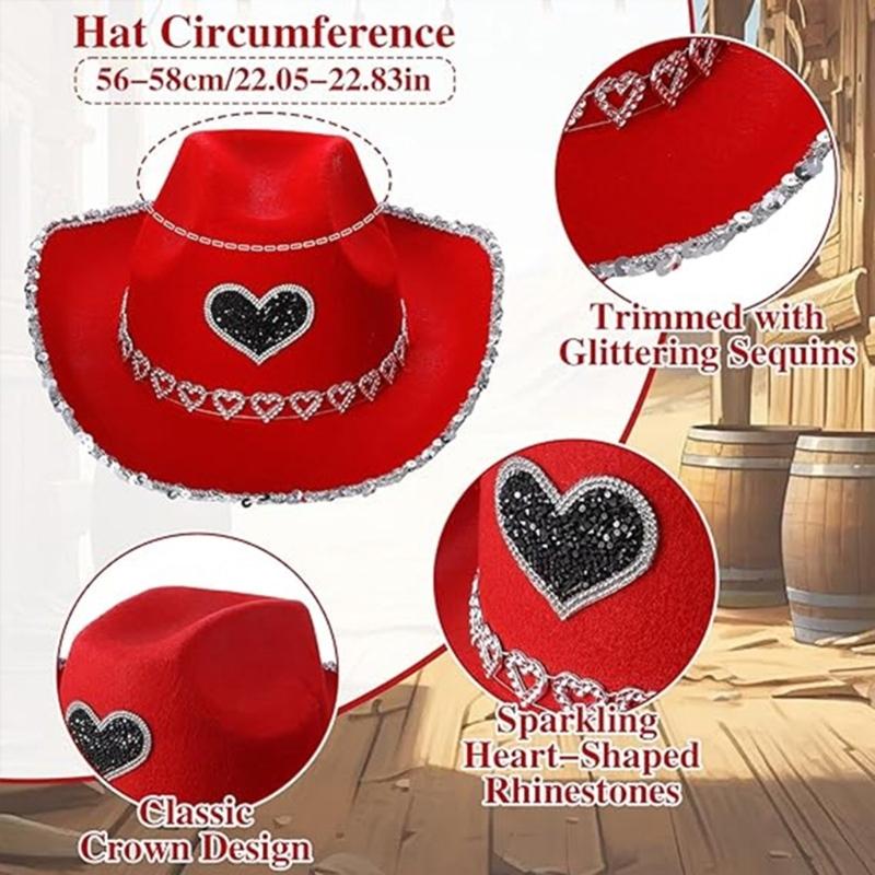 Festival Cowboyhut Set mit Herzbesatz für Geburtstagsfeier Feiertagspartys und Themenveranstaltung Polyester Kunststoff