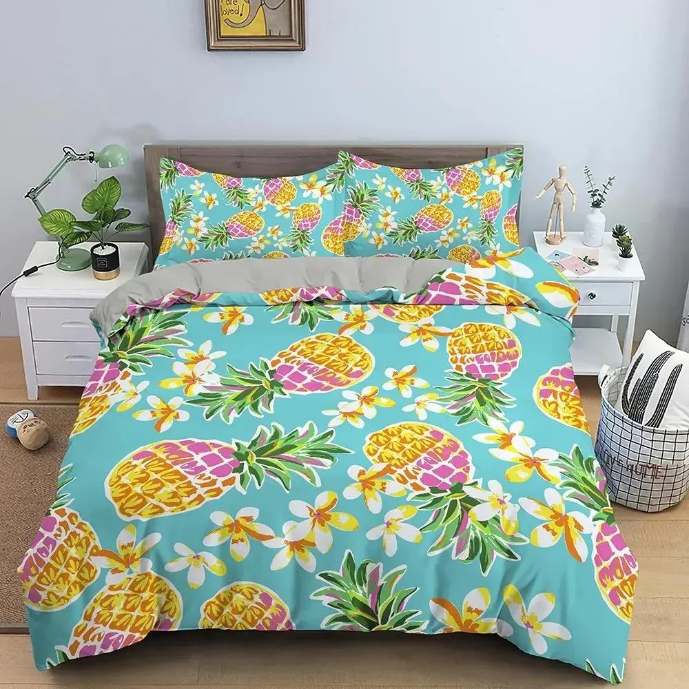Cartoon Pineapple Duvet Cover Cute Tropical Fruit Pineapple Bedding Set Twin for Girl Teen Delicious Summer Food Comforter Cover