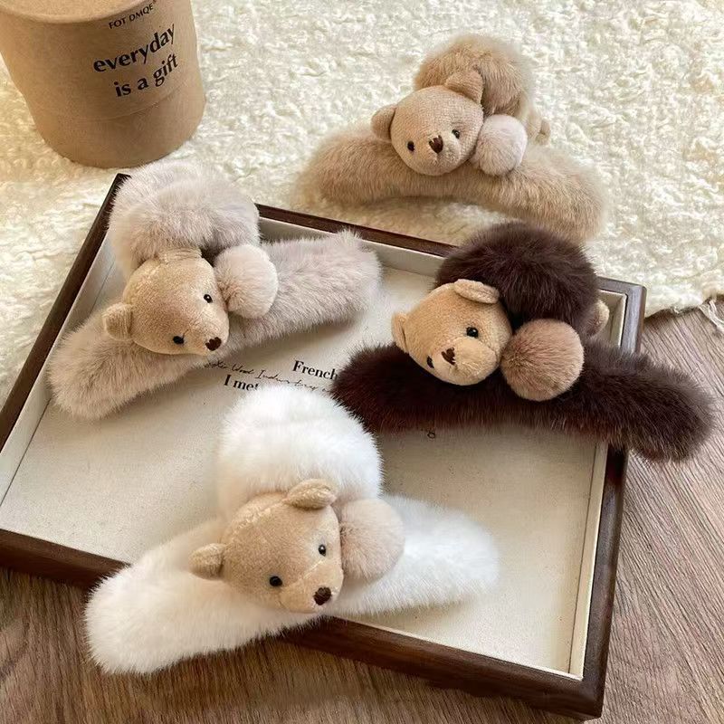 12cm Little Bear Grab Clip Large for Women Plush Back of Head Hair Decoration Hair Clips