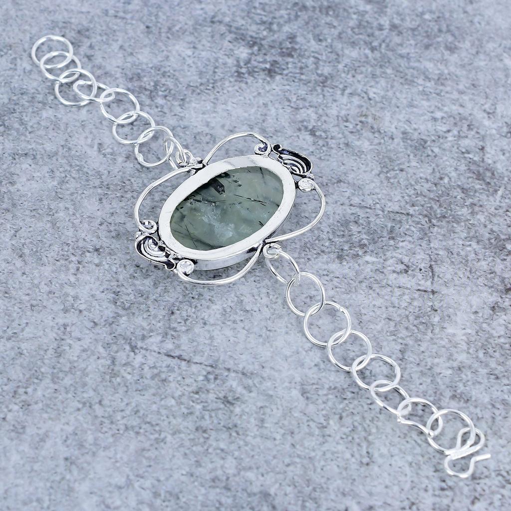 Prehnite Gemstone Handmade 925 Sterling Silver Bracelet 7-8" M-2711
