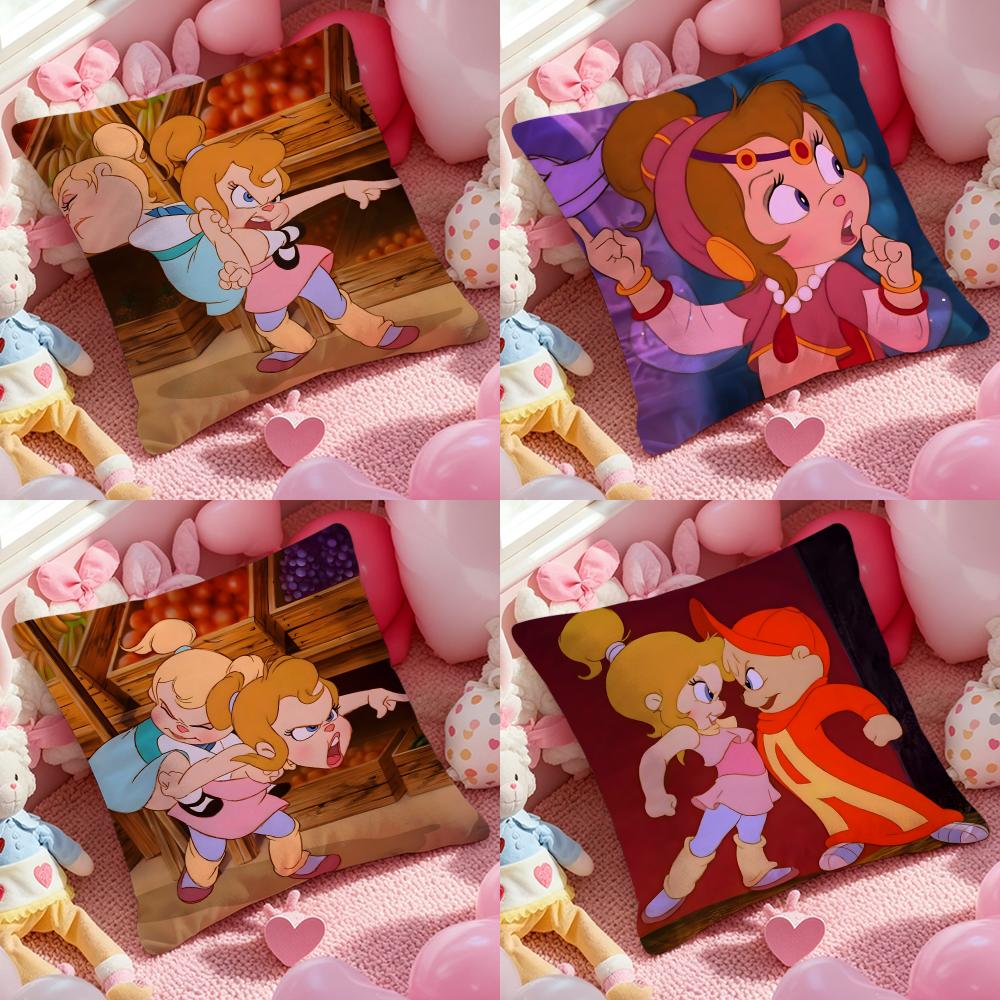 The Chipmunk Anime Adventure Cushion Cover Anti-dustmite Pillowcase Invisible Zipper Silky Short Plush Sofa Cushion Cover