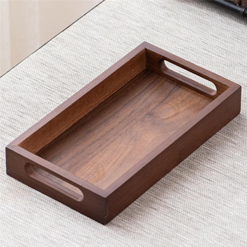 A25F-Large Size Rectangular Bamboo Wood Tea Display Tray Handle In Plate Walnut Color For Home Use Japanese Cup Storage Set 35*2