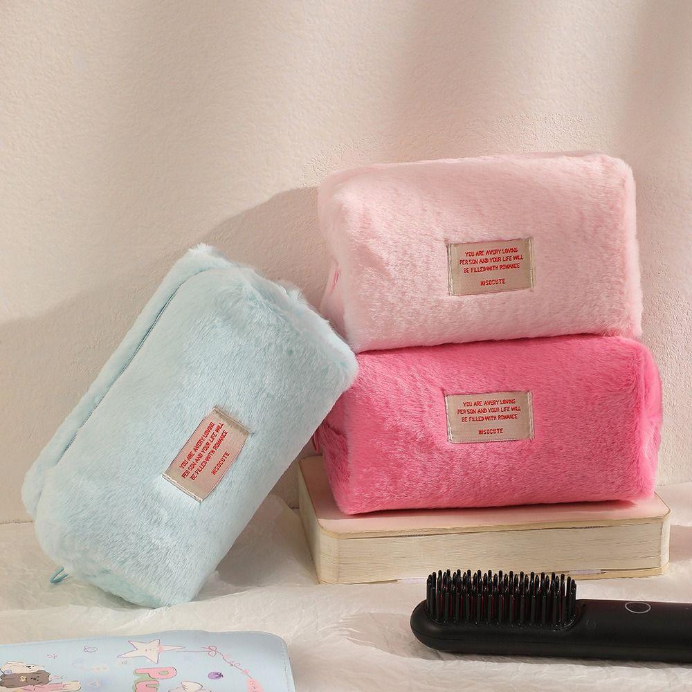 

Solid Color Stationery Bag Kawaii Storage Bags Washing Pouch Plush Pencil Case Women