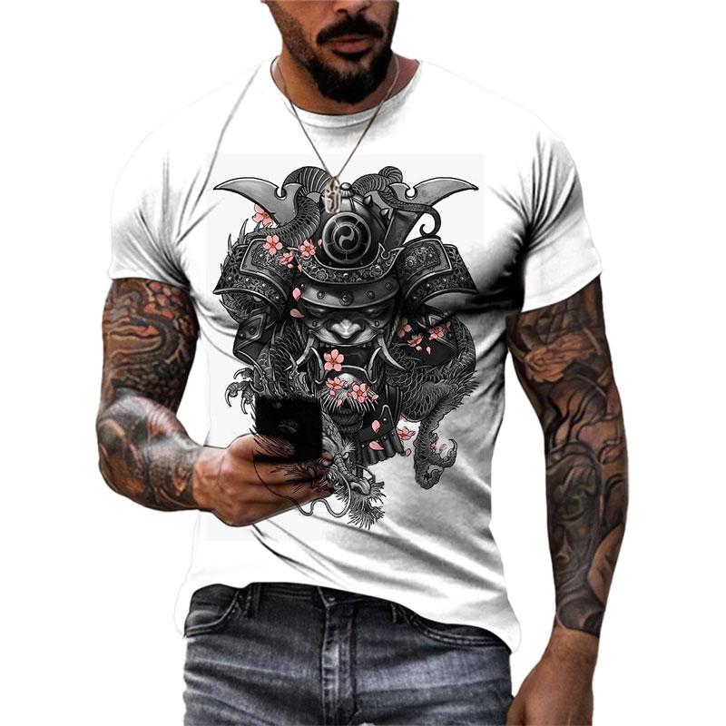 

Летняя модная крутая футболка японского самурая, мужская трендовая повседневная уличная одежда с принтом, быстросохнущая футболка с круглым вырезом и короткими рукавами 6XL