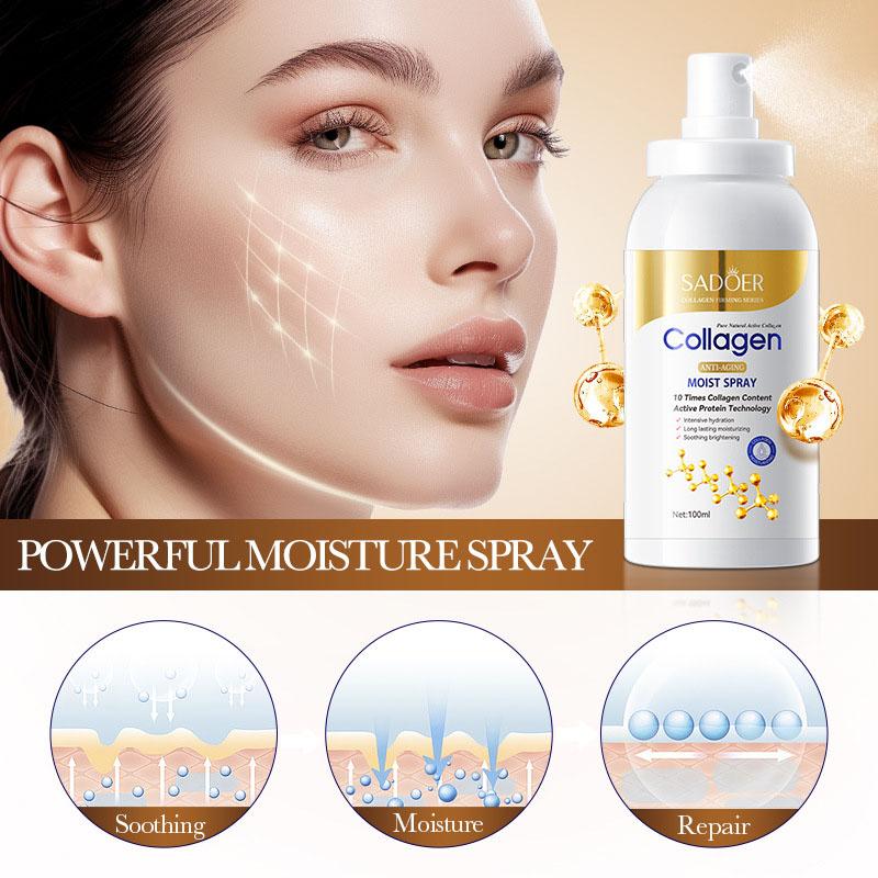SADOER Collagen Anti Wrinkle Moisturizing Facial Spray Hydrating Brightening Soothing Face Toner Spray Facial Lotion 100ml
