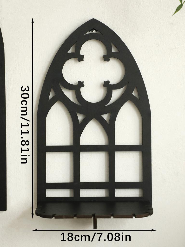 Black Gothic Wooden Shelf Hollow Vintage Fence shape Wall Hanging Decor Floating Shelves Crystal Holder Room Decor Wall Decor