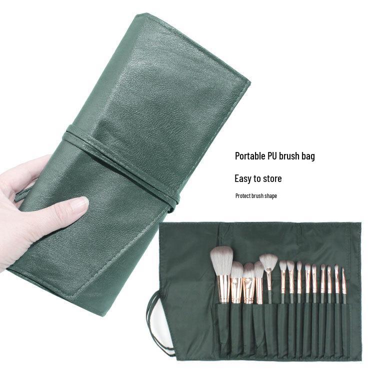 14-Piece Soft Bristle Makeup Brush Set - Green Cloud: Includes Powder, Blush, and Foundation Brushes for Beginners.