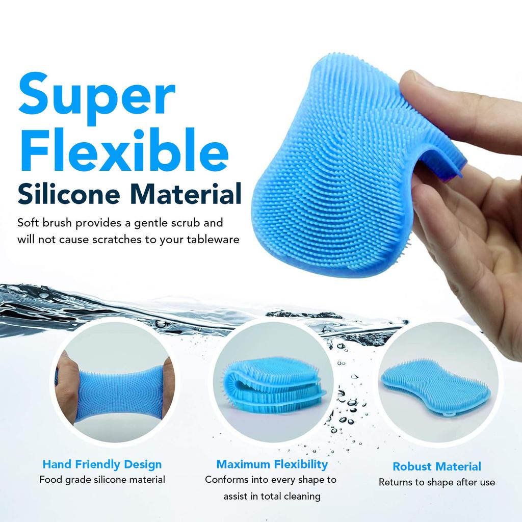 3 Pcs Silicone Dish Scrubbing Sponge Non Stick Slip Resistant Multi Purpose Efficient Silicone Kitchen Scrubber Pad with Hanging Hole