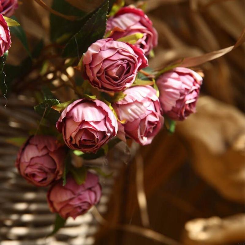 Artificial Rose Flower Multiple Heads Flowers Simulation Silk Floral Bouquet for Arrangement Home Livng Room Wedding Party X3UC
