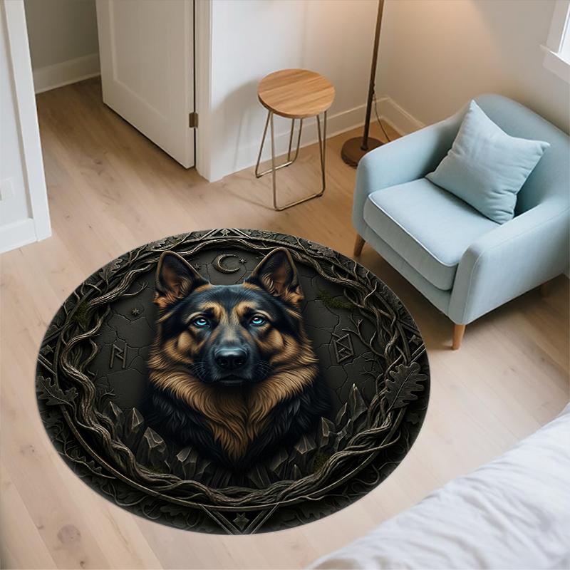 German Shepherd pattern round rug,Carpet Rug for Living Room Bedroom Playroom ,Non-slip Floor Mat,Holiday Gifts and Birthday Gifts.