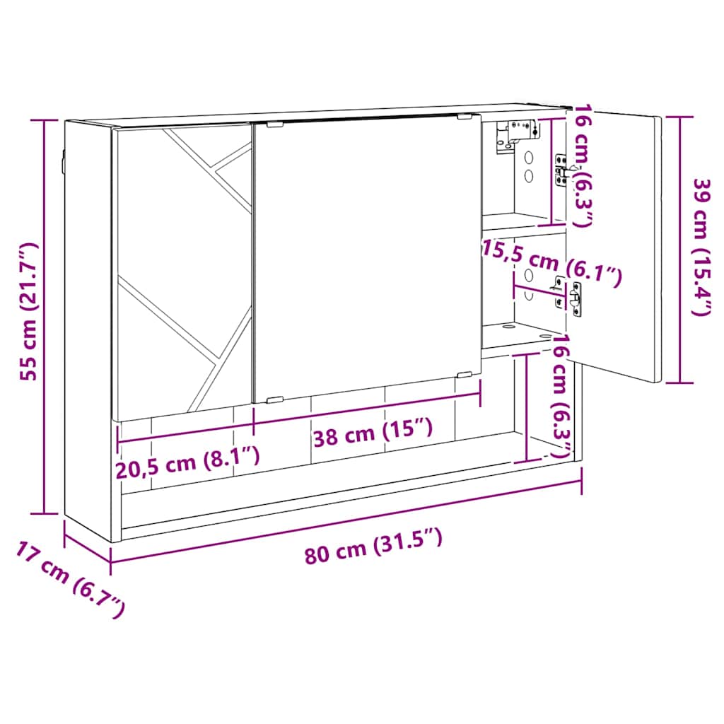 Mirror Cabinet Sonoma Oak 80 X 17 X 55 Cm Engineered Wood