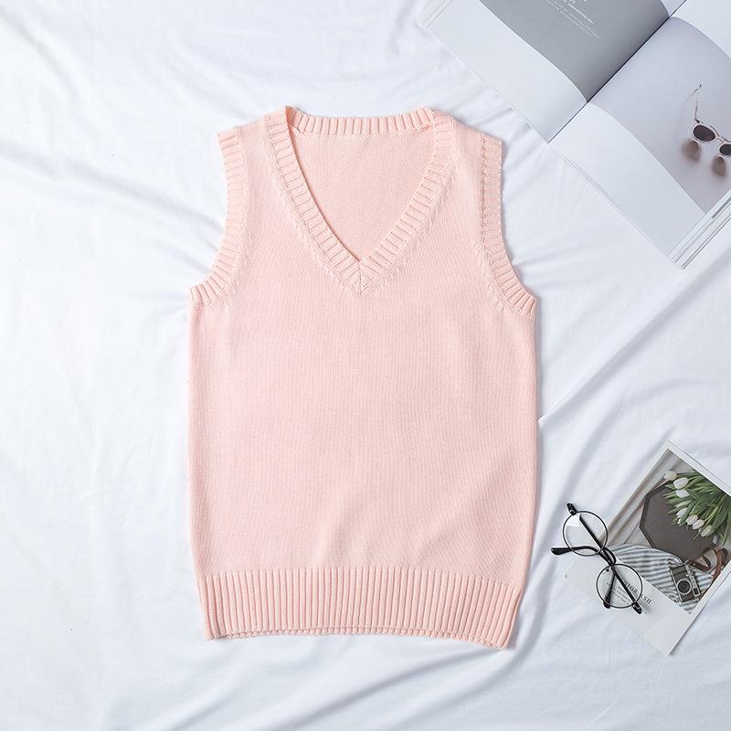 Autumn Winter V-neck Women Pullover Knitted Sweater Vest Solid Color Fashion Loose Casual Sleeveless Simple Office Tops Elegant Women Clothing