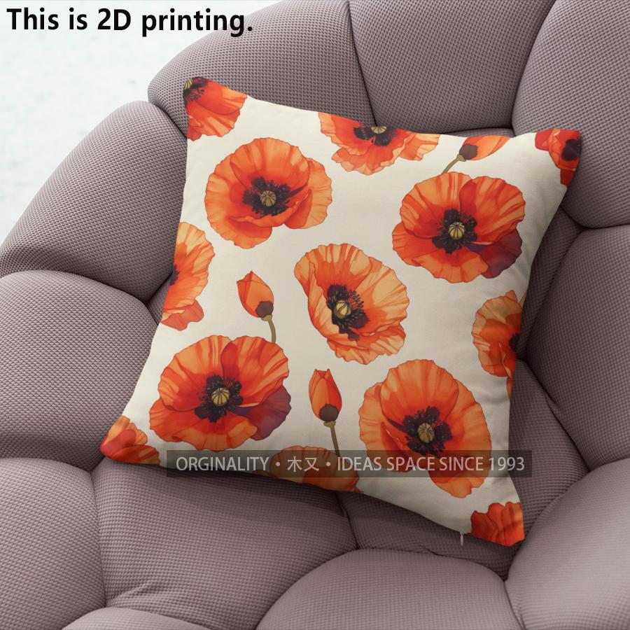 Poppy Floral Print Throw Pillow Cases Home Decor Pattern Cushion Cover Suitable For Sofa Bedroom Car Pillow Cover
