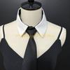 49MD Stylish Removable Faux Collar with Elegant Black Long Tie Front Decorative Blouse Choker Collar Accessory for Women Girl