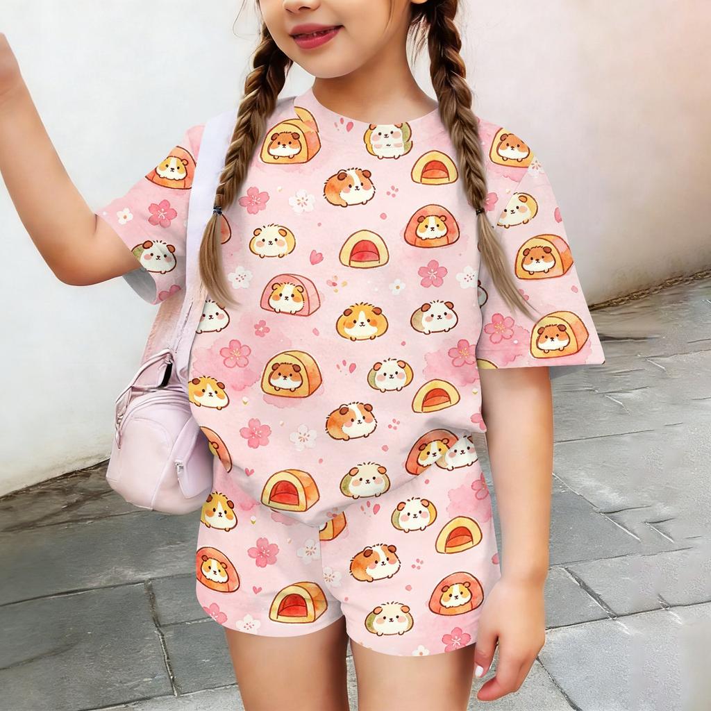 Kids Casual Short Sleeve Top and Shorts Set Animal Print Lightweight Soft Fabric Summer Outfit for Boys and Girls Comfortable Fit