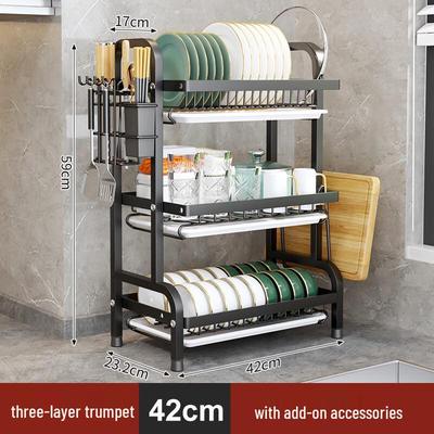 3-Tier Black Carbon Steel Wall-Mounted Dish Drying & Storage Rack