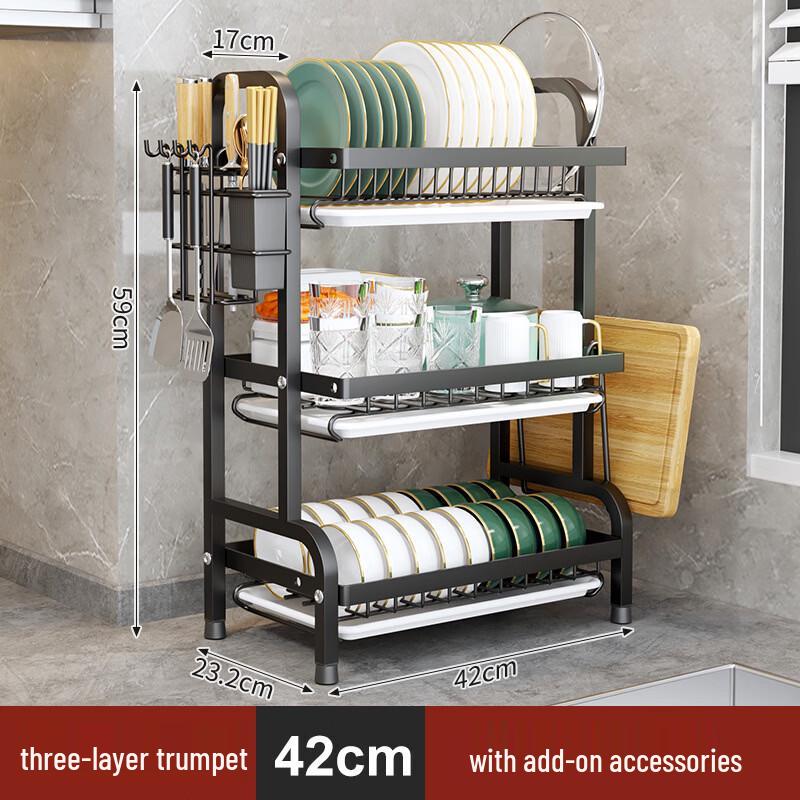

3-Tier Black Carbon Steel Wall-Mounted Dish Drying & Storage Rack