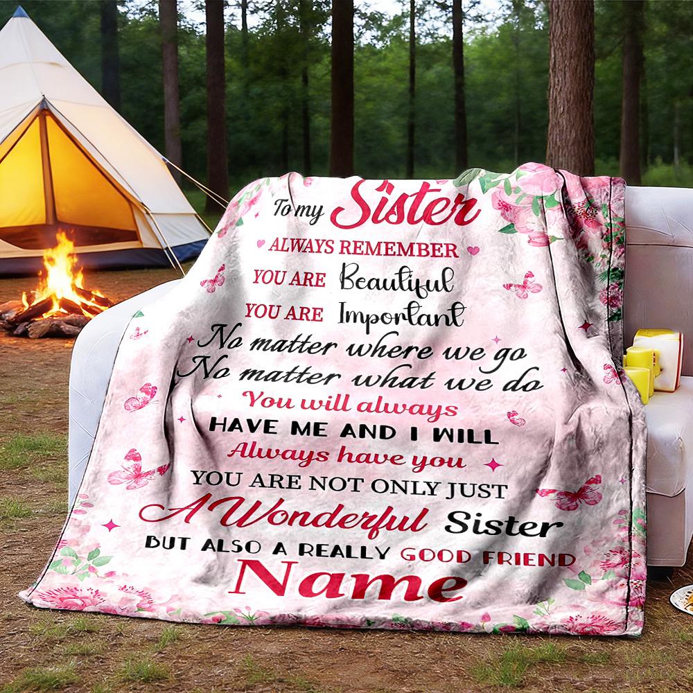 Sister'S Love Outdoor Customize Your Name Blanket Comfortable Soft Lightweight Perfect For Travel Camping Picnics Sofa Office Bed Living Room Ideal