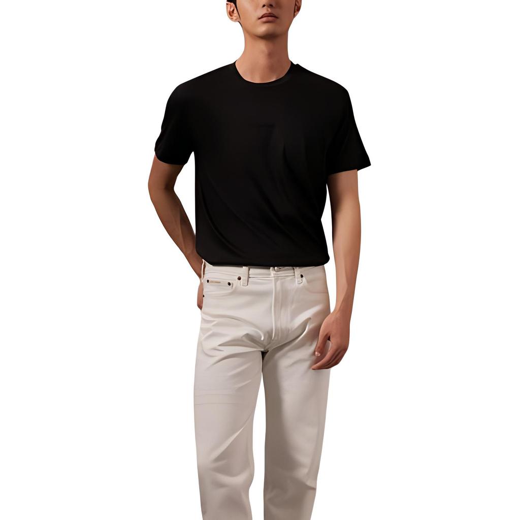 Calvin Klein Jeans Fashion Casual Round Neck Breathable Pure Cotton Simple Printed Short Sleeve T-Shirt Men Tops Black J320573-BEH