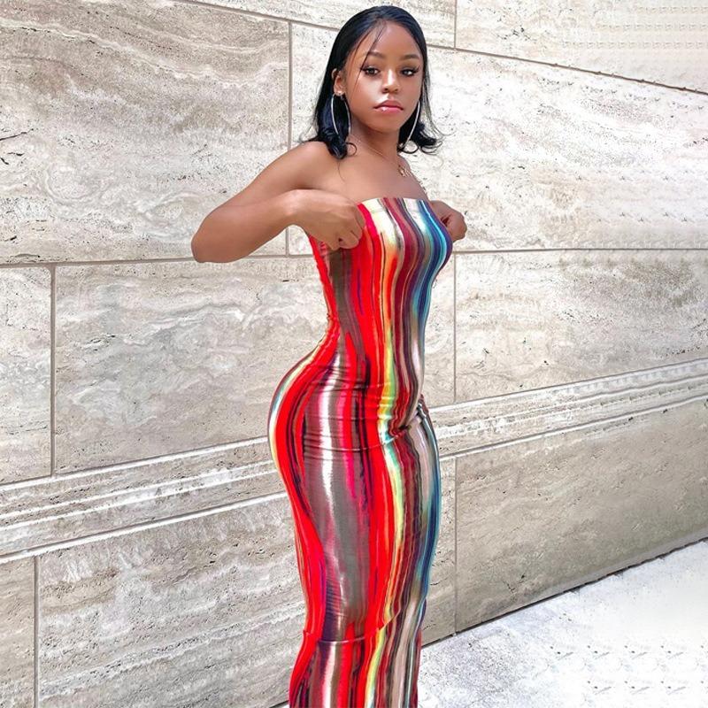 Women's Fashion Summer Spring Colour Block Print Sleeveless High Waist Casual Dresses
