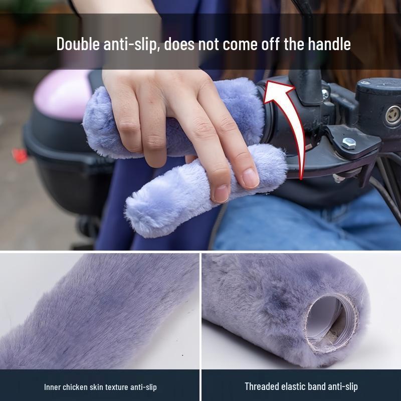 New Electric Vehicle & Motorcycle Handlebar Warmers - Winter Plush, Thick, Cold-Proof