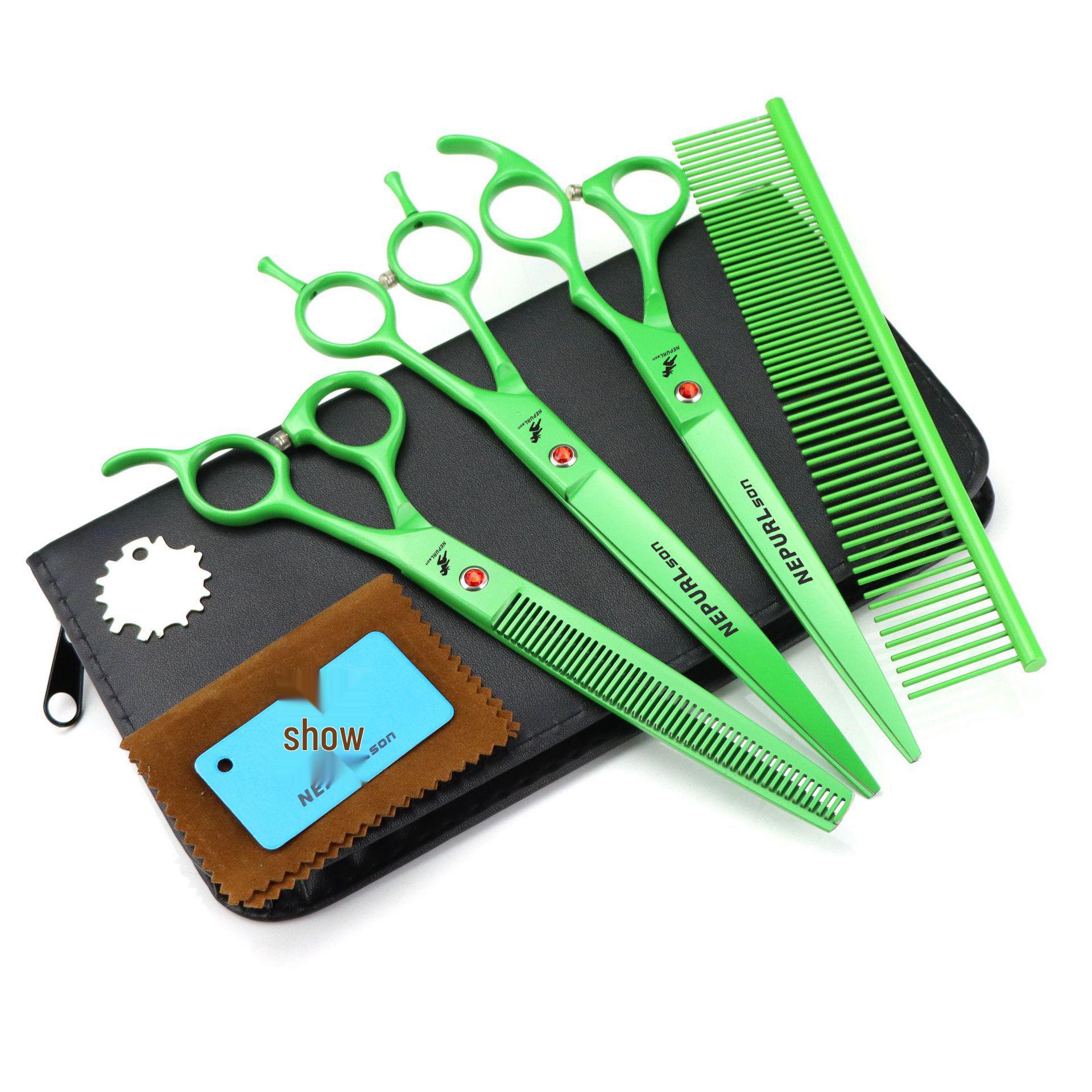 Napson Green 8-inch GAO-grade Pet Grooming Scissors Set, 3-piece with Straight Shears & Comb