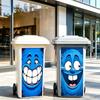 Funny Cartoon Face Trash Bin Sticker Water Block Vivid Expression Recycle Bin Sticker Easy Paste Sun Proof Tough Bin Wrap Decal