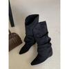 Temperament Pleated High Boots Suede Piled Boots Fried Street Boots Pointed Trousers Long Boots Long Boots