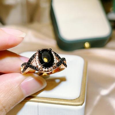Hand Jewelry Genuine Zirconium Diamond Gold Plated Black Diamond Ring