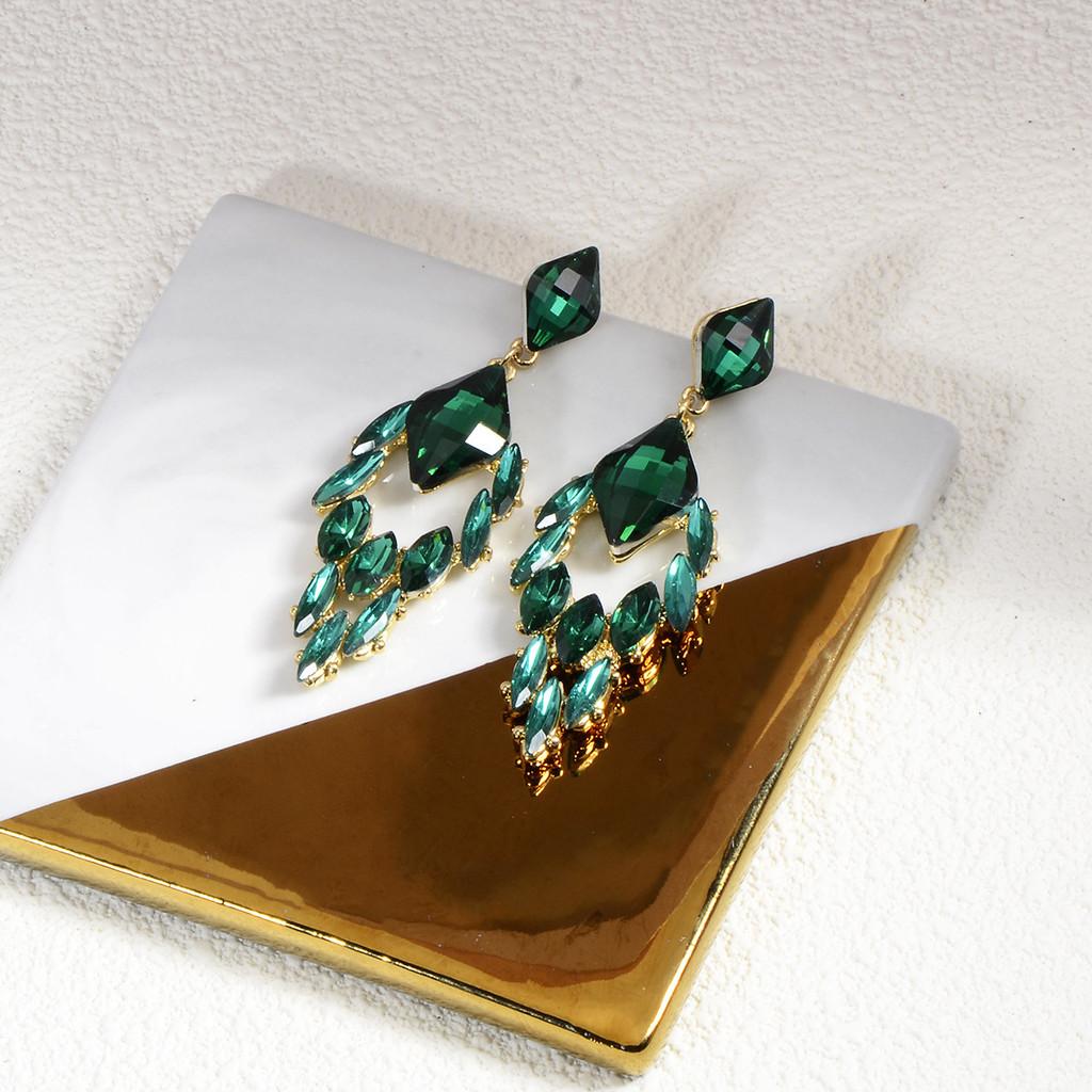Geometric Crystal Drop Earrings For Women With Electroplated Finish And Party Wear